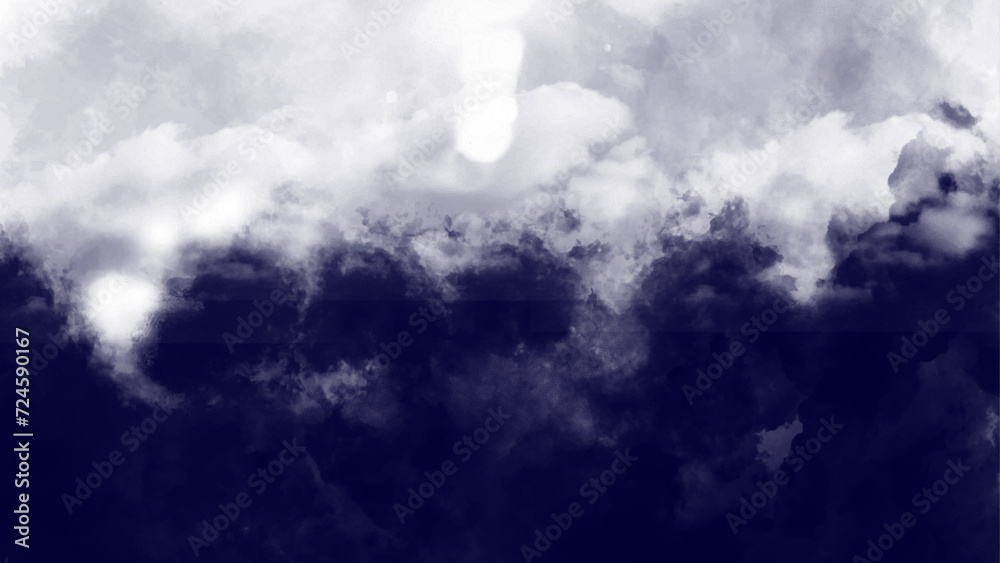 Blue and white cumulus storm clouds thunderstorm landscape, Black dark blue night sky with stars, White cumulus clouds. Blue and white cumulus storm clouds thunderstorm landscape, Black dark blue night sky with stars, White cumulus clouds.