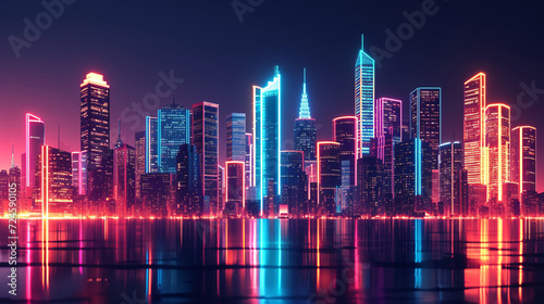Urban Skyline Transformed by a Mesmerizing 3D Glow Background. © Dorido