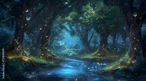 Colorful and beautiful magical forest illustrations