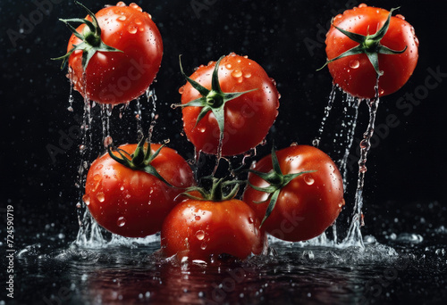 Fresh tomatoes splashed with water droplets