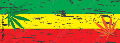 Vector illustration of a reggae flag with marijuana leaves decorated
