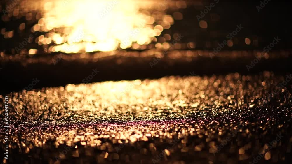 Abstract sea summer ocean sunset nature background. Small waves on golden water surface in motion blur with golden bokeh lights from sun. Holiday, vacation and recreation. Weather and climate change. Abstract sea summer ocean sunset nature background. Small waves on golden water surface in motion blur with golden bokeh lights from sun. Holiday, vacation and recreation. Weather and climate change.