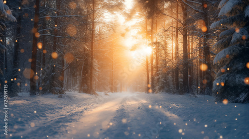 Sun Shining Through Snow-Covered Trees © mattegg