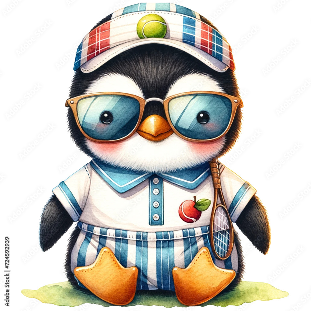 Fototapeta premium cute penguin playing tennis