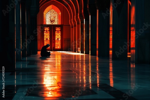 person is seen sitting inside mosque and prayer