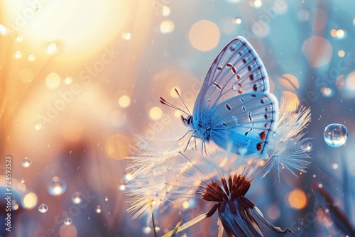 Natural pastel background. Morpho butterfly