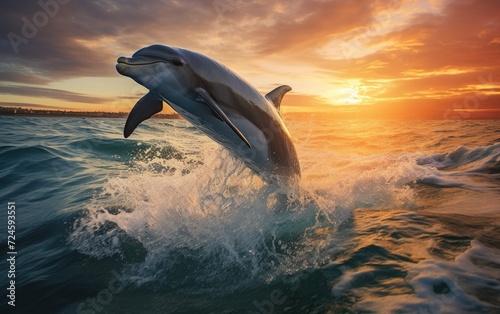 Dolphins Gracefully Soaring Waves