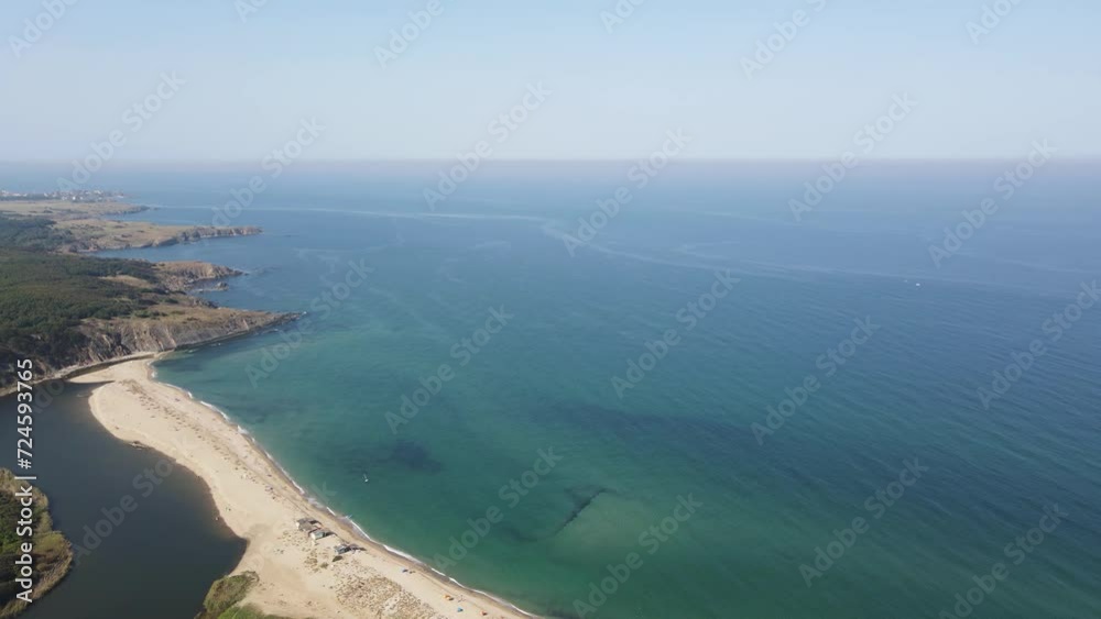 Aerial view of beach at the mouth of the Veleka River, Sinemorets village, Burgas Region, Bulgaria Aerial view of beach at the mouth of the Veleka River, Sinemorets village, Burgas Region, Bulgaria