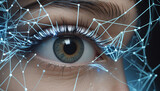 Visual techno eye concept. Image analysis. Digital transformation. Global communication network, recognition technology.