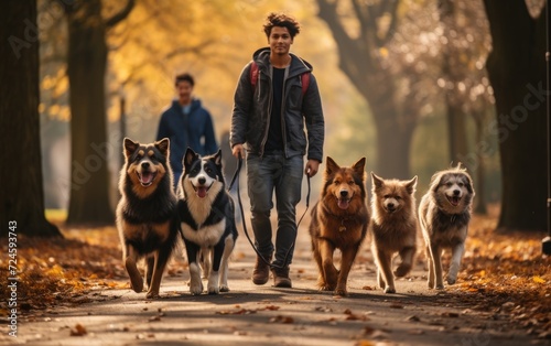 Group of Friends with Mixed-Breed Pals