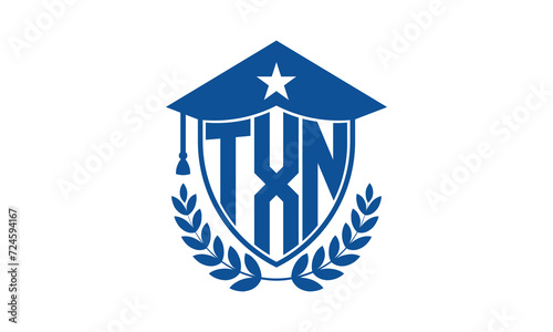 TXN three letter iconic academic logo design vector template. monogram, abstract, school, college, university, graduation cap symbol logo, shield, model, institute, educational, coaching canter, tech