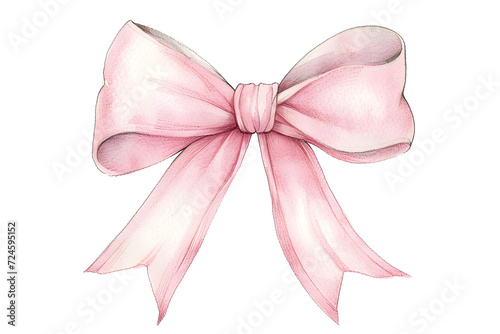 Pink bow watercolor illustration isolated on white background photo