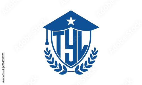 TYL three letter iconic academic logo design vector template. monogram, abstract, school, college, university, graduation cap symbol logo, shield, model, institute, educational, coaching canter, tech