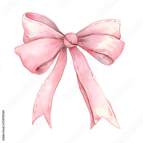 Pink bow watercolor illustration isolated on white background