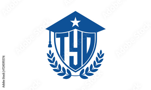 TYO three letter iconic academic logo design vector template. monogram, abstract, school, college, university, graduation cap symbol logo, shield, model, institute, educational, coaching canter, tech photo