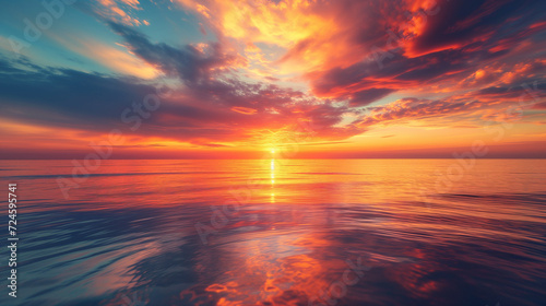 Breathtaking sunrise over a calm ocean, the sky painted in shades of orange and pink, reflecting on the water © Svetlana