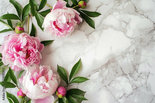 peonies on marble background