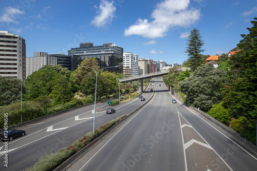 Highway 1 Wellington city. New Zealand. Traffic. 