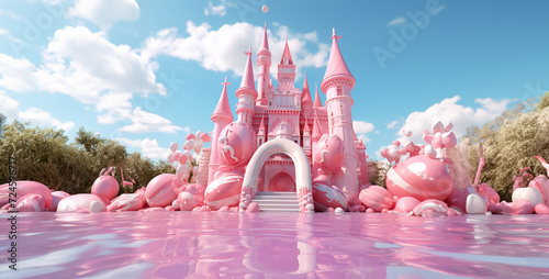  fairy tale castle, Cute cartoon pink and white color scheme castle