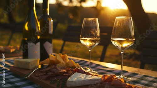 Fototapeta Naklejka Na Ścianę i Meble -  Sunset Wine Tasting in Vineyard