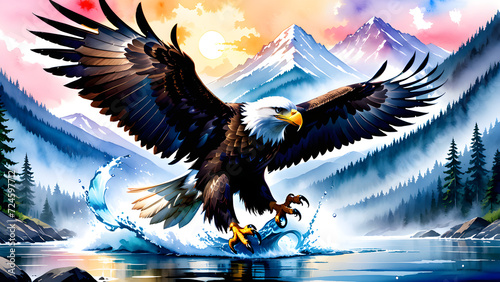 Watercolor paintings art eagle fantasy creation