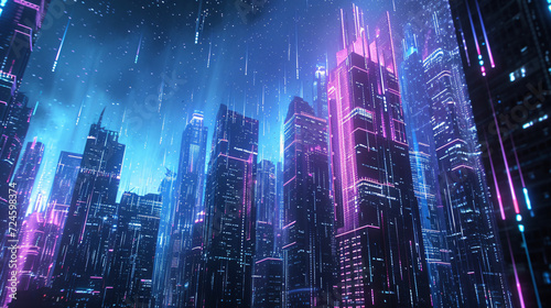  a futuristic cityscape with a 3D glow background © Dorido