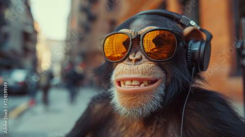 Monkey Wearing Headphones and Sunglasses