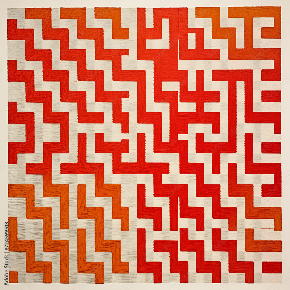 Painting with red white black and yellow geometric pattern made with acrylic paints as abstract background Painting with red white black and yellow geometric pattern made with acrylic paints as abstract background