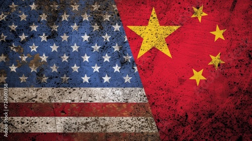 Fahnen Amerika/USA und China photo