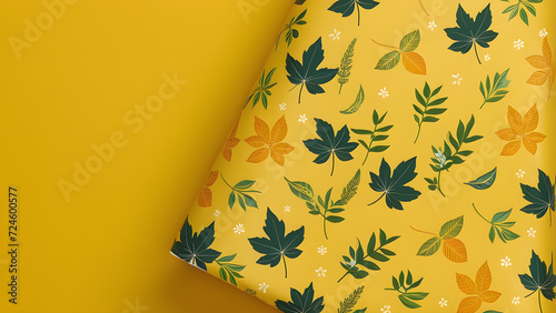 yellow wrapping paper with atman leaf small cartoons photo