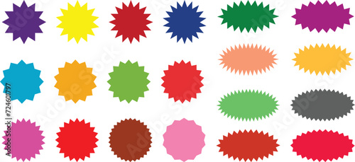 Starburst sale sticker or ribbon colorful icon set price, discount, sunburst badges flat blank vector. Special offer price tag promotional shopping label isolated transparent background photo