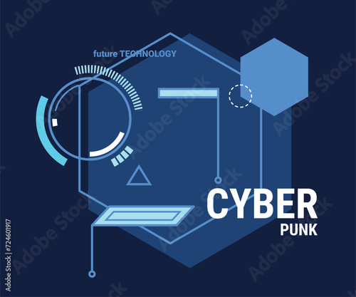 Cartoon Color Cyberpunk Futuristic Concept Poster Concept Flat Design Style for Web and App. Vector illustration