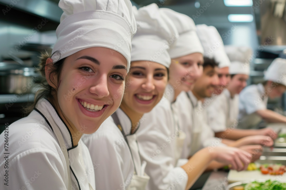 A talented team of young and smiling chefs come together for a culinary masterpiece