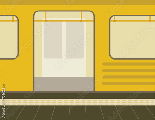 Cartoon Color Empty Train on Subway Station Platform Underground Carriage Concept Flat Design Style. Vector illustration