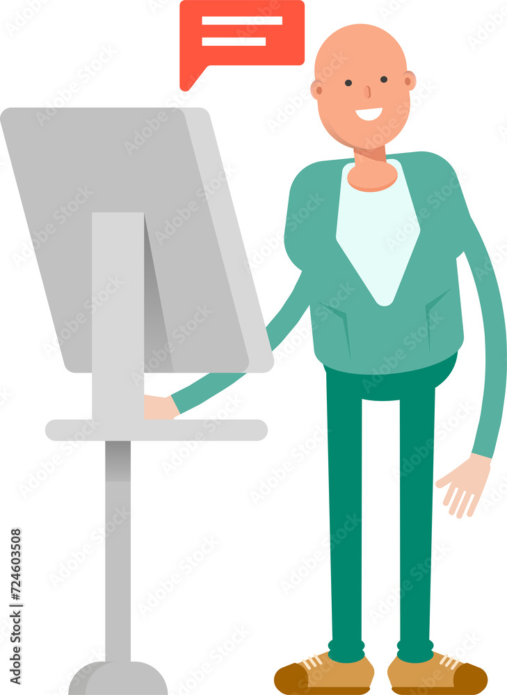 Bald Businessman Character Working on Computer
Bald Businessman Character Working on Computer