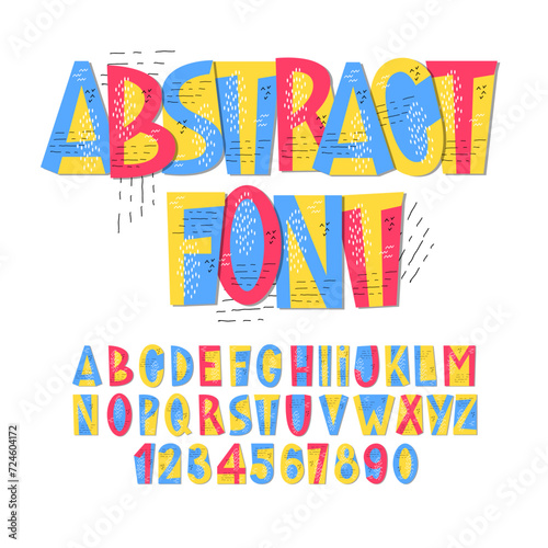 Abstract Funny Paper Cut Out Font. Modern Creative Letters and Numbers. Applique Typographic Design Alphabet.