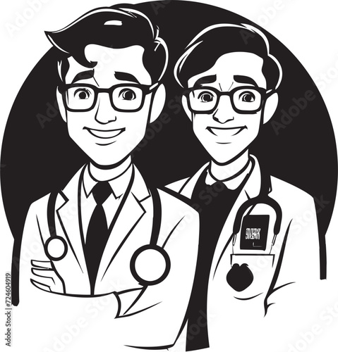 Synergistic Healing Black Vector Logo Symbolizing Doctor Patient Collaboration Harmonizing Health Doctor Patient Unity in Black Vector Design