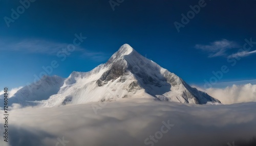 majestic snowy mountain peak towering above the clouds its pristine white slopes contrasting against the deep blue sky 