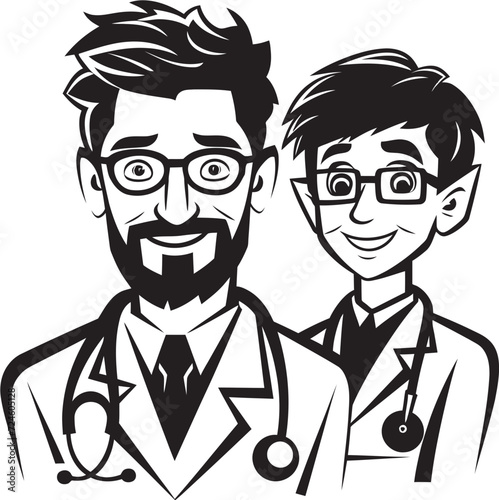 Healing Hearts Black Vector Icon Depicting Doctors Care for Patients Harmonizing Health Doctor Patient Unity in Black Vector Logo