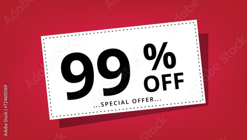 Vector illustration of discount coupon with 99% off special offer. Discount banner.