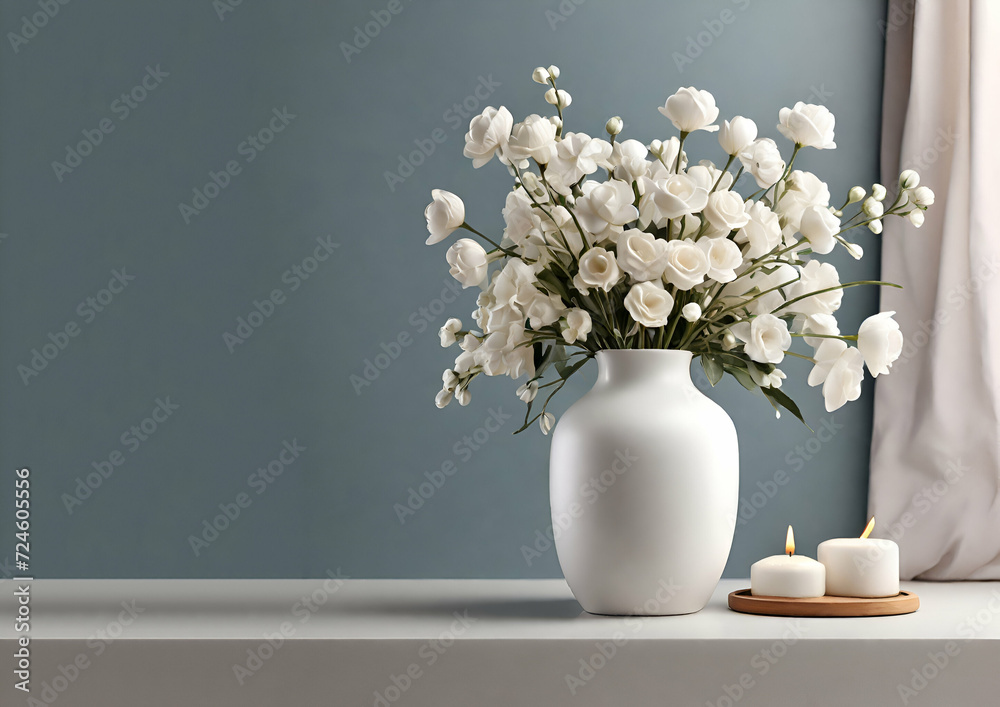  Beautiful Bouquet withe flowers  vase on table in living room in Gerry background ai generative