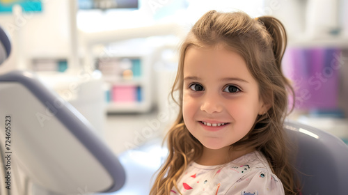 Portrait of smiling little girl at dental clinic. Dental treatment.