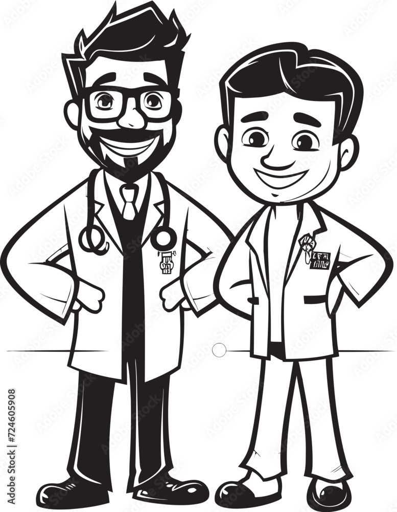 Sympathetic Sketches Doctor Patient Bonds Illustrated in Black Iconic Imagery Compassionate Craft Doctor Patient Unity Portrayed in Black Vector Design