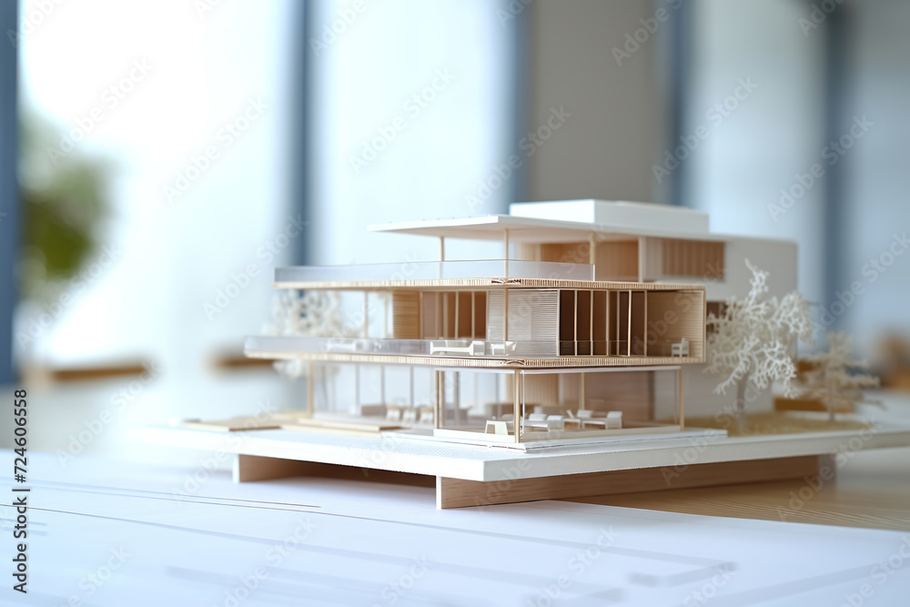 Architectural blueprints and scale model. Architectural Blueprints and Scale Models Composition Architectural blueprints and scale model. Architectural Blueprints and Scale Models Composition