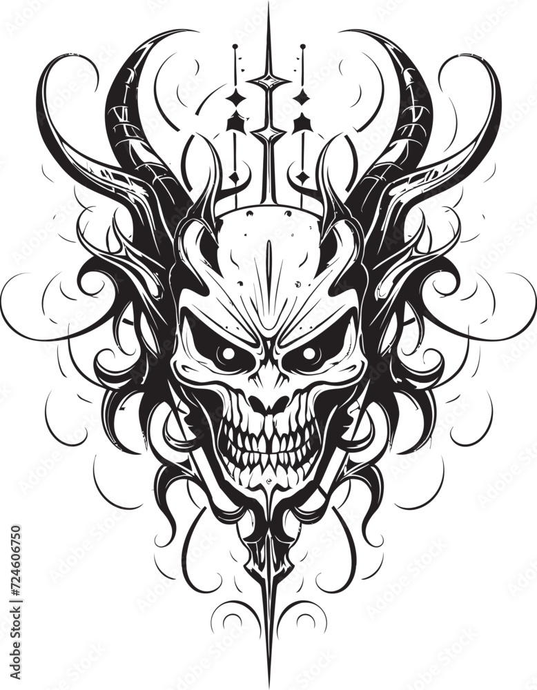 Ebon Enigma Sinister Devilhead Symbol Design Demonic Decree Black Devilhead Tattoo Vector