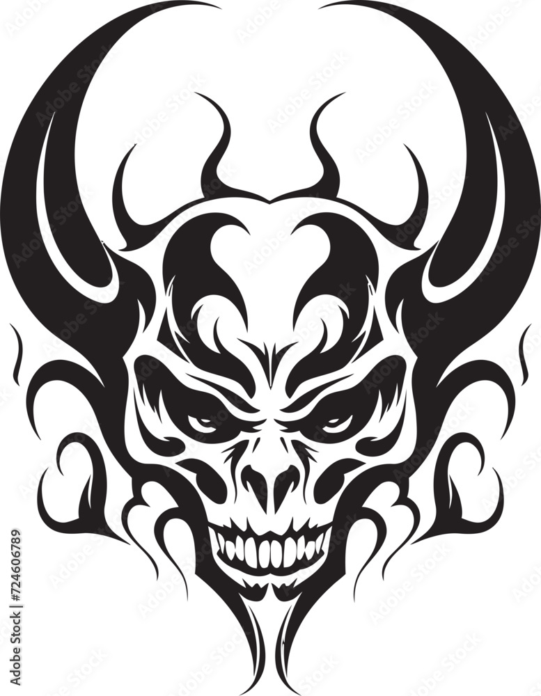 Abyssal Legacy Evil Devilhead Icon in Black Stygian Symbolism Devilhead Tattoo Design in Ebony
