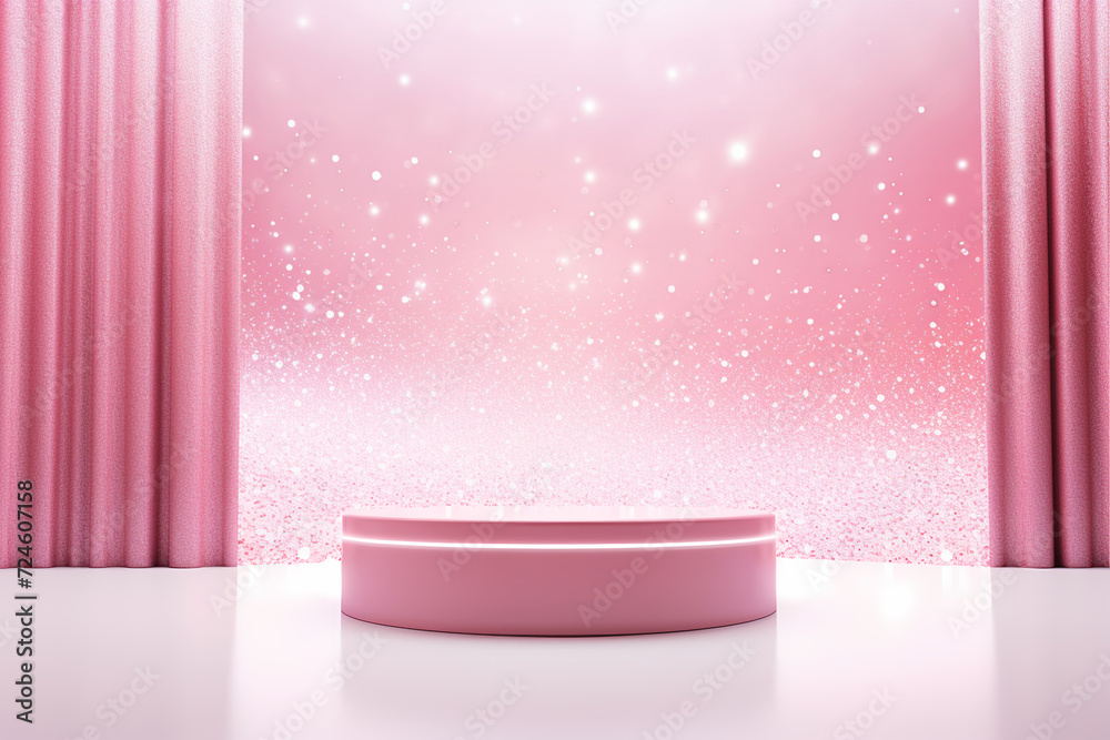 Pink podium 3d illustration background , mock up display with sparkle and glitter for beauty products or holiday event. Pink podium 3d illustration background , mock up display with sparkle and glitter for beauty products or holiday event.
