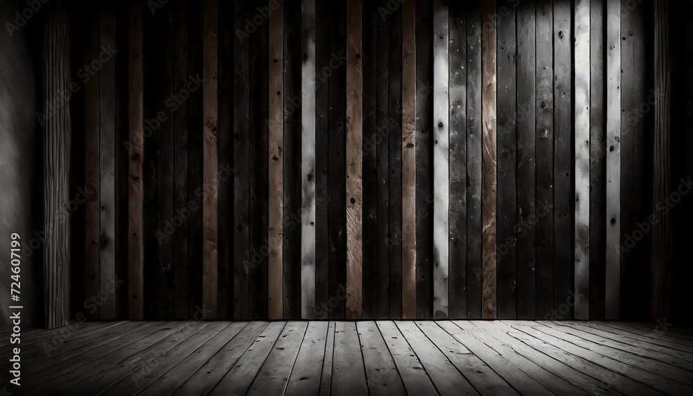 black wooden battens with white scraping burrs background texture interior design - obrazy, fototapety, plakaty 