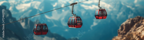 Gondola and cable car miniatures set against a mountainous backdrop, illustrating transport in challenging terrains. 