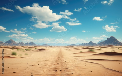 Endless Desert Road Amidst Dunes